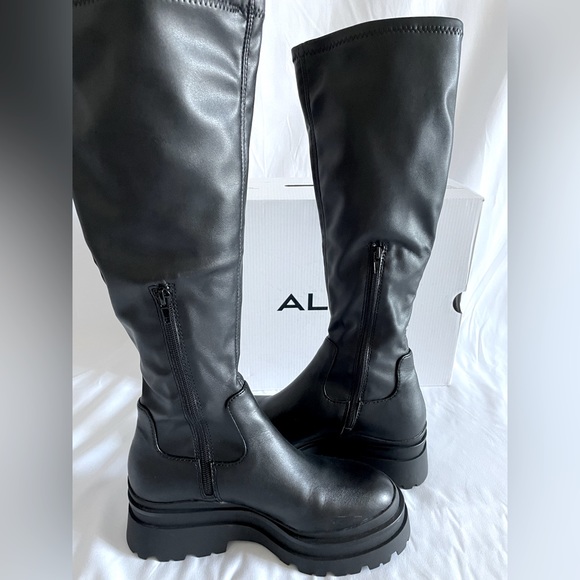 Aldo Women’s Black Lug Sole Knee High Boot Size 7 - Picture 8 of 12